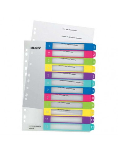 Leitz WOW Indice de Plastico Imprimible Multicolor 12 Pestañas - Multitaladro - Formato A4 - Color Translucido
