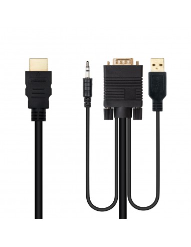 Nanocable Cable Conversor HDMI a VGA Jack3.5 USB-A 1.8m - Color Negro