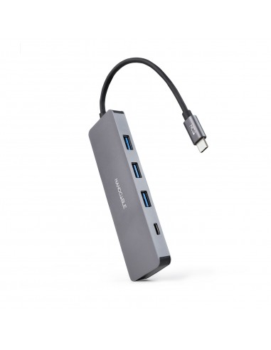 Nanocable Hub USB-C M A 3xUSB3.0 H-1xUSB-C H - 10cm - Color Aluminio