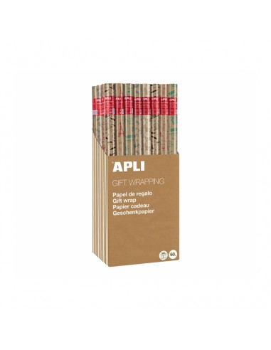 Apli Expositor de 55 Rollos de Papel Regalo Kraft Fun - 11 Rollos por Color - Medidas del Rollo 0.70x2m - 5 Diseños