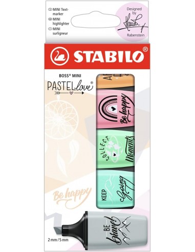 Stabilo Boss Mini Pastellove Pack de 5 Marcadores Fluorescentes - Trazo entre 2 y 5mm - Tinta con Base de Agua - Antisecado -