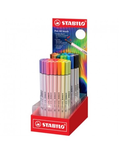 Stabilo Pen 68 Brush Arty Expositor de 80 Rotuladores - Punta de Pincel - Tinta a Base de Agua - Colores Surtidos