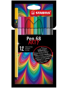 Stabilo Pen 68 Arty Pack de 12 Rotuladores - Punta de Fibra - Trazo de 1mm aprox. - Tinta a Base de Agua - Capuchon Ventilado