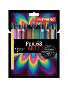 Stabilo Pen 68 Arty Pack de 18 Rotuladores - Punta de Fibra - Trazo de 1mm aprox. - Tinta a Base de Agua - Capuchon Ventilado