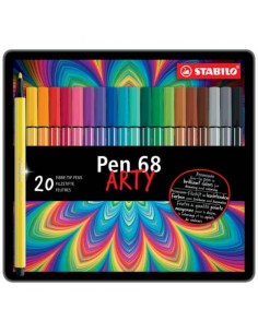 Stabilo Pen 68 Arty Caja Metalica de 20 Rotuladores - Punta de Fibra - Trazo de 1mm aprox. - Tinta a Base de Agua - Capuchon