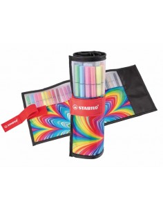 Stabilo Pen 68 Arty Rollerset de 25 Rotuladores - Estuche de Nylon Enrollable - Punta de Fibra - Trazo de 1mm aprox. - Tinta