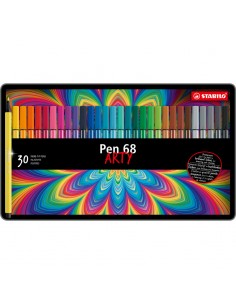 Stabilo Pen 68 Arty Caja Metalica de 30 Rotuladores - Punta de Fibra - Trazo de 1mm aprox. - Tinta a Base de Agua - Capuchon