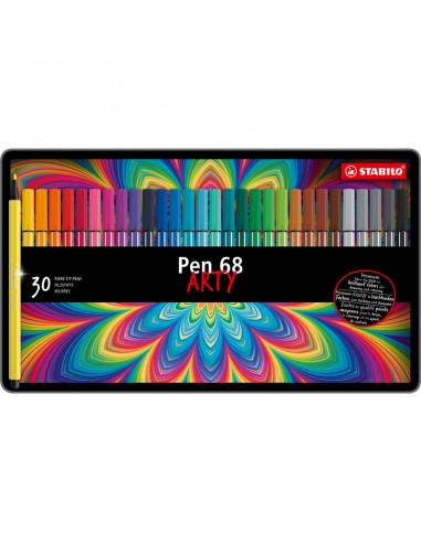 Stabilo Pen 68 Arty Caja Metalica de 30 Rotuladores - Punta de Fibra - Trazo de 1mm aprox. - Tinta a Base de Agua - Capuchon