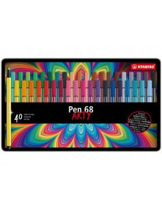 Stabilo Pen 68 Arty Caja Metalica de 40 Rotuladores - Punta de Fibra - Trazo de 1mm aprox. - Tinta a Base de Agua - Capuchon