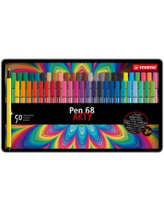 Stabilo Pen 68 Arty Caja Metalica de 50 Rotuladores - Punta de Fibra - Trazo de 1mm aprox. - Tinta a Base de Agua - Capuchon