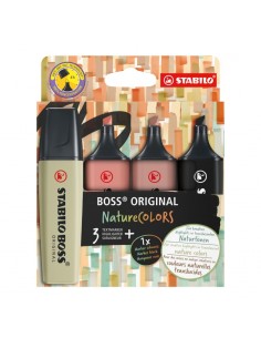 Stabilo Boss Naturecolors Pack de 4 Marcadores - Trazo entre 2 y 5mm - Tinta con Base de Agua - Colores Negro-Ocre Oscuro
