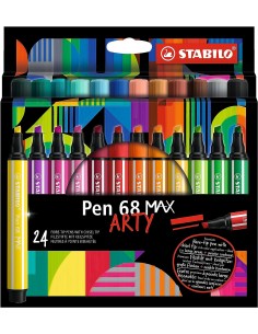 Stabilo Pen 68 MAX Arty Pack de 24 Rotuladores - Punta de Fibra Biselada - Trazo entre 1-5mm aprox. - Tinta a Base de Agua -