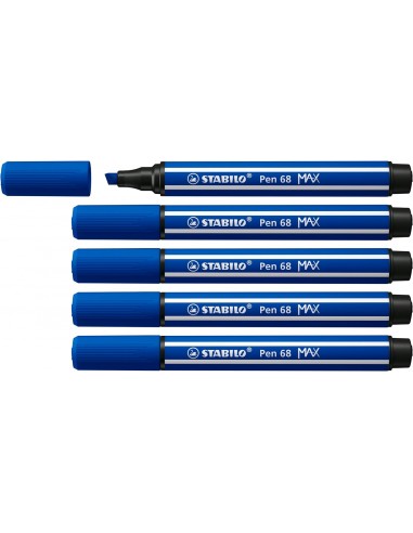 Stabilo Pen 68 MAX Rotulador - Punta de Fibra Biselada - Trazo entre 1-5mm aprox. - Tinta a Base de Agua - Color Azul Marino