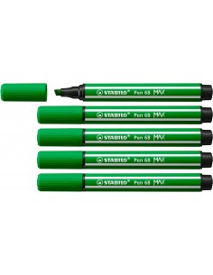 Stabilo Pen 68 MAX Rotulador - Punta de Fibra Biselada - Trazo entre 1-5mm aprox. - Tinta a Base de Agua - Color Verde