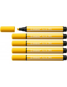 Stabilo Pen 68 MAX Rotulador - Punta de Fibra Biselada - Trazo entre 1-5mm aprox. - Tinta a Base de Agua - Color Amarillo