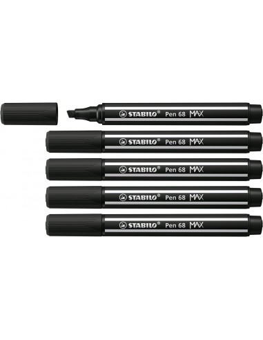 Stabilo Pen 68 MAX Rotulador - Punta de Fibra Biselada - Trazo entre 1-5mm aprox. - Tinta a Base de Agua - Color Negro