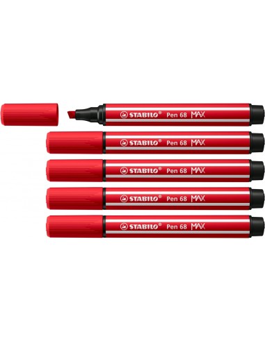 Stabilo Pen 68 MAX Rotulador - Punta de Fibra Biselada - Trazo entre 1-5mm aprox. - Tinta a Base de Agua - Color Rojo Carmin