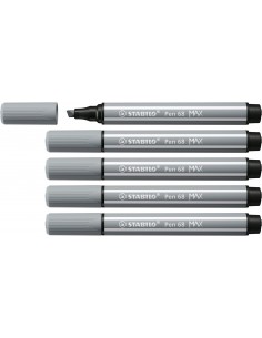Stabilo Pen 68 MAX Rotulador - Punta de Fibra Biselada - Trazo entre 1-5mm aprox. - Tinta a Base de Agua - Color Gris