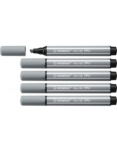 Stabilo Pen 68 MAX Rotulador - Punta de Fibra Biselada - Trazo entre 1-5mm aprox. - Tinta a Base de Agua - Color Gris
