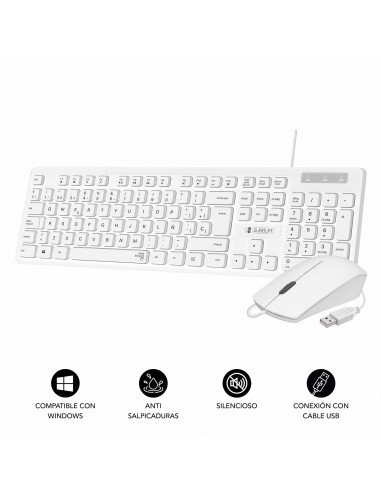 Subblim Combo Business Slim Silencioso con Cable USB - Teclado y Raton - Teclas Ergonomicas de Bajo Perfil - Resistente a