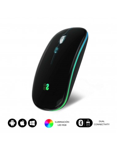 Subblim Raton LED Dual Flat - Conectividad Dual - Tecnologia Silent Click - Iluminacion LED en 7 Colores - Acabado Negro o