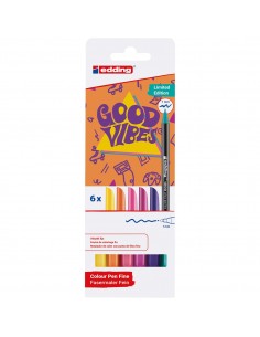 Edding 1200 Good Vibes Pack de 6 Rotuladores - Punta Redonda - Trazo 1mm - Tinta con Base de Agua - Colores Surtidos