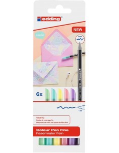 Edding 1200 Pastel Pack de 6 Rotuladores - Punta Redonda - Trazo 1mm - Tinta con Base de Agua - Colores Pastel Surtidos