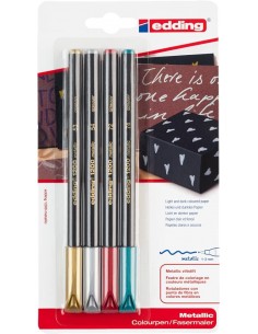 Edding 1200 Metallic Pack de 4 Rotuladores - Punta Redonda - Trazo 1mm - Tinta con Base de Agua - Colores Oro-Plata-Rojo y