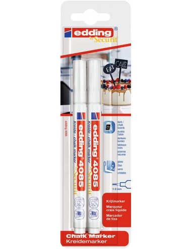 Edding 4085 Pack de 2 Rotuladores de Tiza Liquida - Punta Redonda - Trazo 1-3mm - Olor Neutro - Color Blanco