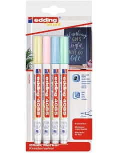 Edding 4085 Pastel Pack de 4 Rotuladores de Tiza Liquida - Punta Redonda - Trazo 1-3mm - Olor Neutro - Colores Azul-Verde