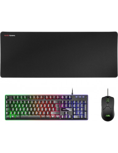 Mars Gaming Pack Premium Teclado hibrido H-MECH - Raton Ultra ligero 10K - Alfombrilla XXL - Tecnologia H-MECH - Iluminacion