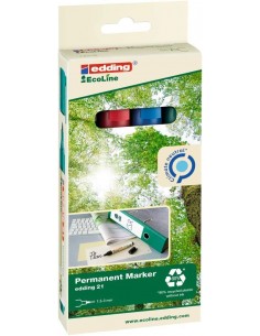 Edding 21 EcoLine Pack de 4 Rotuladores Permanentes - Punta Redonda - Trazo entre 1.5 y 3mm - 90-de Plastico Reciclado -