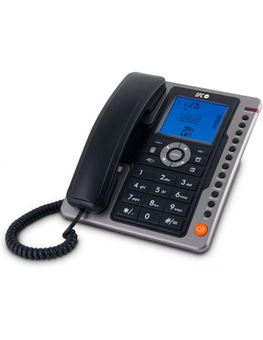 SPC Telefono Fijo Office Pro - Pantalla Iluminada Azul - Teclas Grandes - Memorias Directas - Manos Libres - Identificador de
