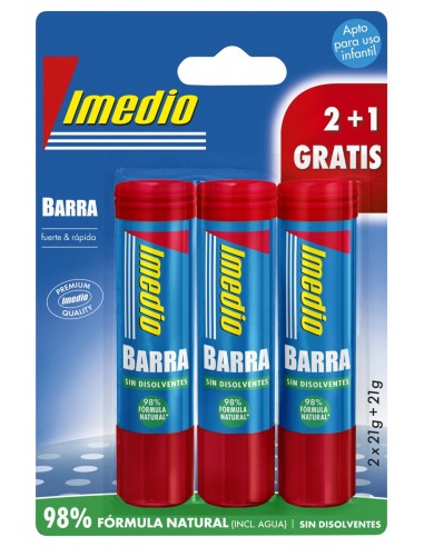 Imedio Pack de 3 Barras de Pegamento de 21grs - Sin Disolventes - Lavable - Apto para Uso Escolar