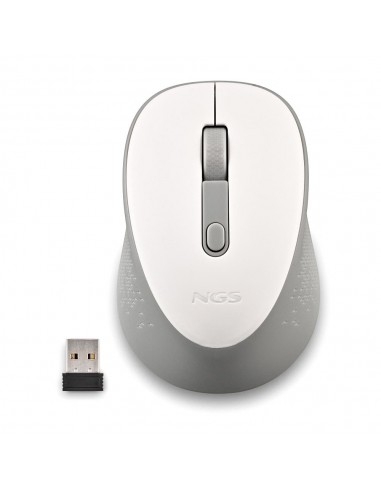 NGS Dew White Raton Inalambrico USB 1600dpi - 3 Botones - Uso Diestro - Color Blanco Gris