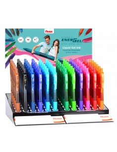 Pentel EnerGel X Expositor de 72 Boligrafos de Bola Retractiles Tinta Gel - Punta 0.7mm - Trazo 0.35mm - Recargable - Grip de