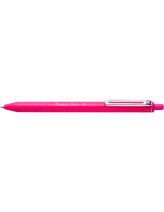 Pentel iZee Boligrafo de Bola Retractil - Punta 0.7mm - Trazo 0.35mm - Clip de Metal - Color Rosa