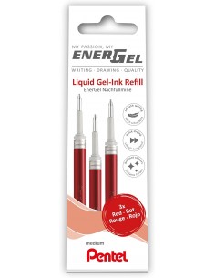 Pentel EnerGel X Pack de 3 Recambios para BL57-BL77-BL107-BL117-BL407-BL2007-BL2507 - Color Rojo