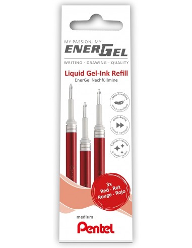 Pentel EnerGel X Pack de 3 Recambios para BL57-BL77-BL107-BL117-BL407-BL2007-BL2507 - Color Rojo