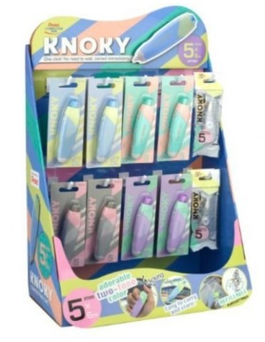 Pentel Knoky Expositor de 48 Cintas Correctoras 5mm x 6m-12 Recambios - Mecanismo de Presion - Forma Ergonomica -