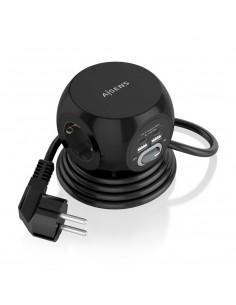 Aisens Regleta de Enchufes Sobremesa Multifuncion con 3 Tomas-2xUSB-C - 2xUSB-A - 1.4m - Color Negro