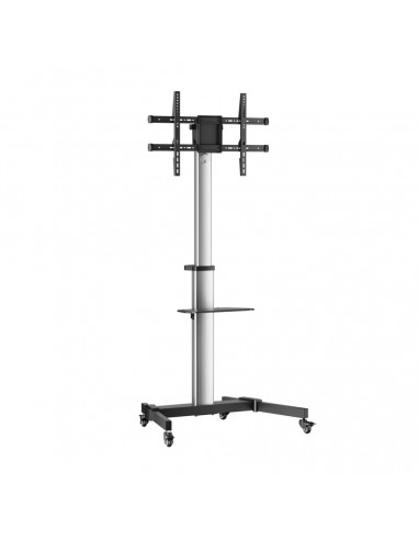 Aisens Soporte de Suelo con Rueda - Bandeja para DVD para Monitor TV 50Kg de 37-86" - Color Negro Plata