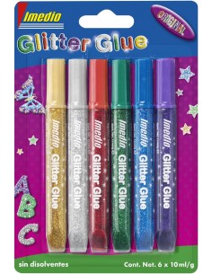 Imedio Glitter Glue "Original" Pack de 6 Tubos de Pegamento con Brillantina 10ml - Para Distintos Materiales - Tubo