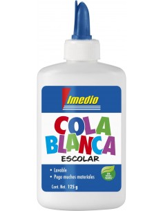 Imedio Cola Blanca Escolar 125gr - Sin Disolventes - Bote Blando Ideal para Niños - Con Espatula Incorporada