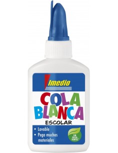 Imedio Cola Blanca Escolar 40gr - Sin Disolventes - Bote Blando Ideal para Niños - Con Espatula Incorporada