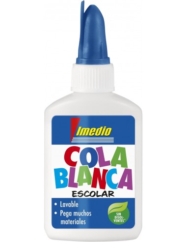 Imedio Cola Blanca Escolar 40gr - Sin Disolventes - Bote Blando Ideal para Niños - Con Espatula Incorporada