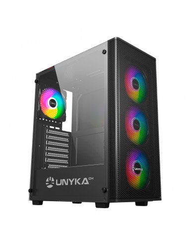 Unykach MIR 100 Caja Gaming ATX-Micro ATX-ITX - Lateral de Vidrio Templado - USB-A 2.0-3.0 y Audio - 4 Ventiladores 120mm
