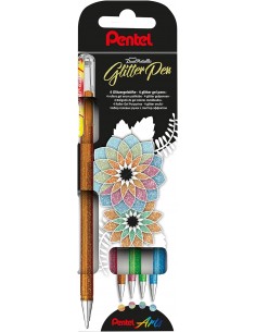 Pentel Hybrid Dual Metallic Pack de 4 Boligrafos de Bola con Tinta Gel Brillante - Punta 1mm - Trazo 0.5mm - Colores