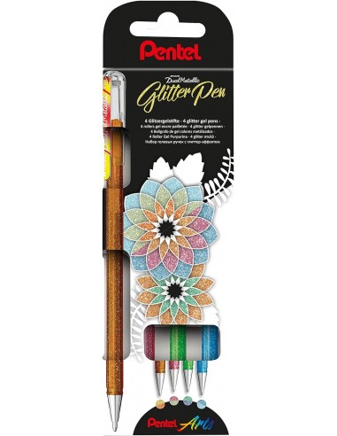 Pentel Hybrid Dual Metallic Pack de 4 Boligrafos de Bola con Tinta Gel Brillante - Punta 1mm - Trazo 0.5mm - Colores
