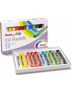 Pentel Oil Pastels Pack de 12 Pasteles Oleo - Blandos-Cremosos y de Secado Lento - Colores Surtidos